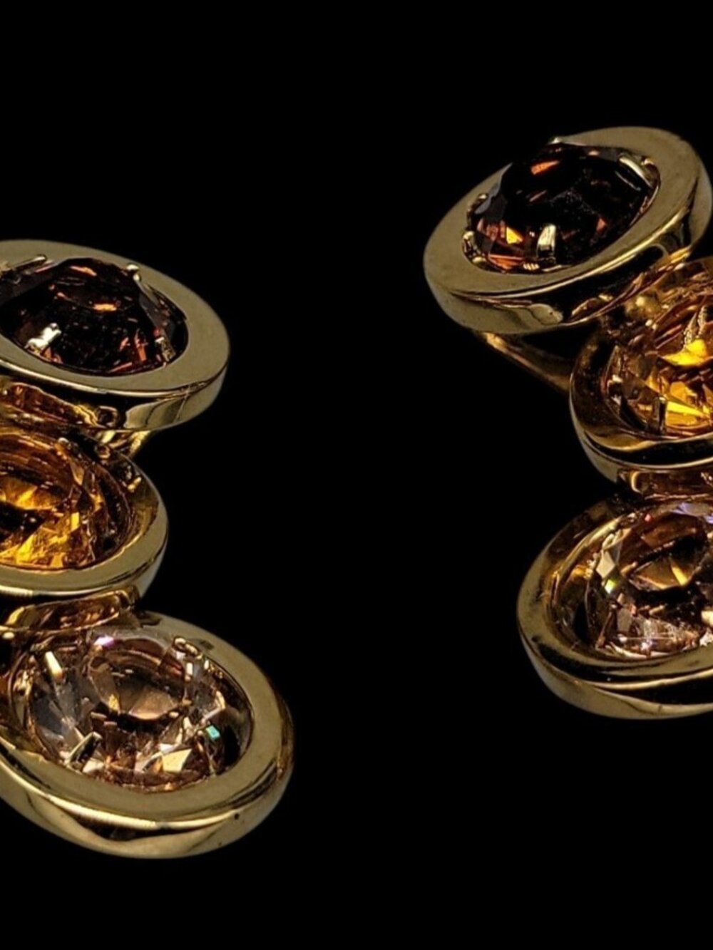 BH China Clip-On Earrings Amber & Brown Rhinestones Vintage Gold Tone - Picture 5 of 16